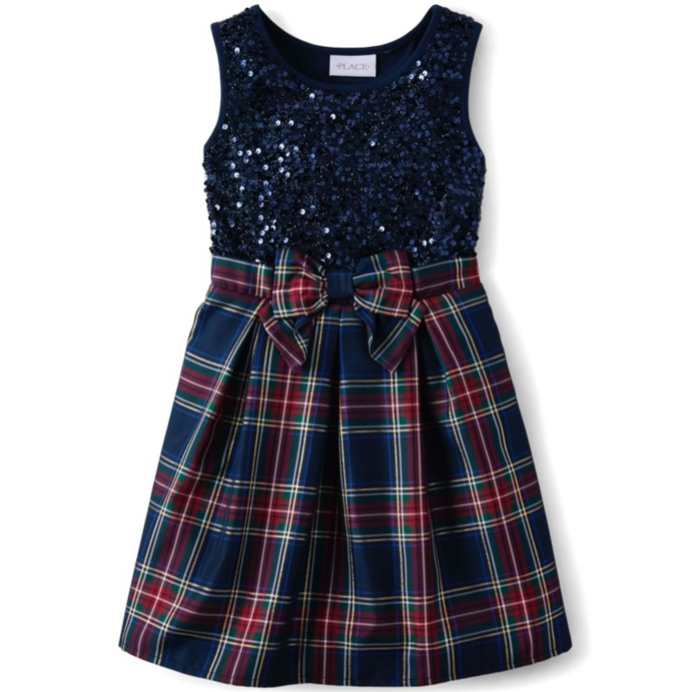 The Children’s Place Girls Matching Family Sequin Plaid Fit And Flare Dress